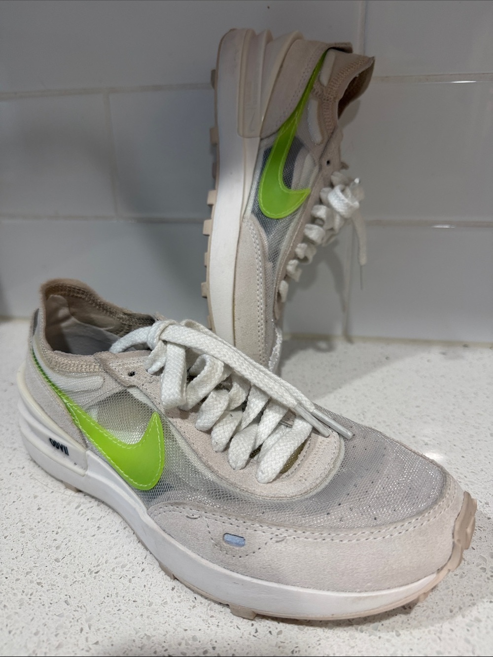 Nike Cream and Neon Green Runner Low-Top Sneakers
